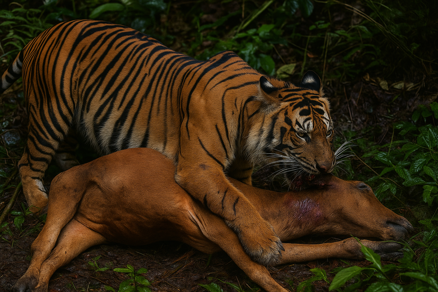 Ilustrasi Harimau sumatera memangsa ternak warga di Desa Mekar Makmur, Kecamatan Sei Lepan, Kabupaten Langkat.
