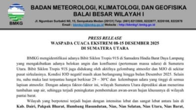 Waspadai Cuaca Ekstrem di Sumut, BMKG Minta Kepala Daerah Perkuat Kordinasi