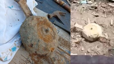 Cangkul Pekarangan, Warga Teluk Bakung Temukan Benda Diduga Bom Ranjau